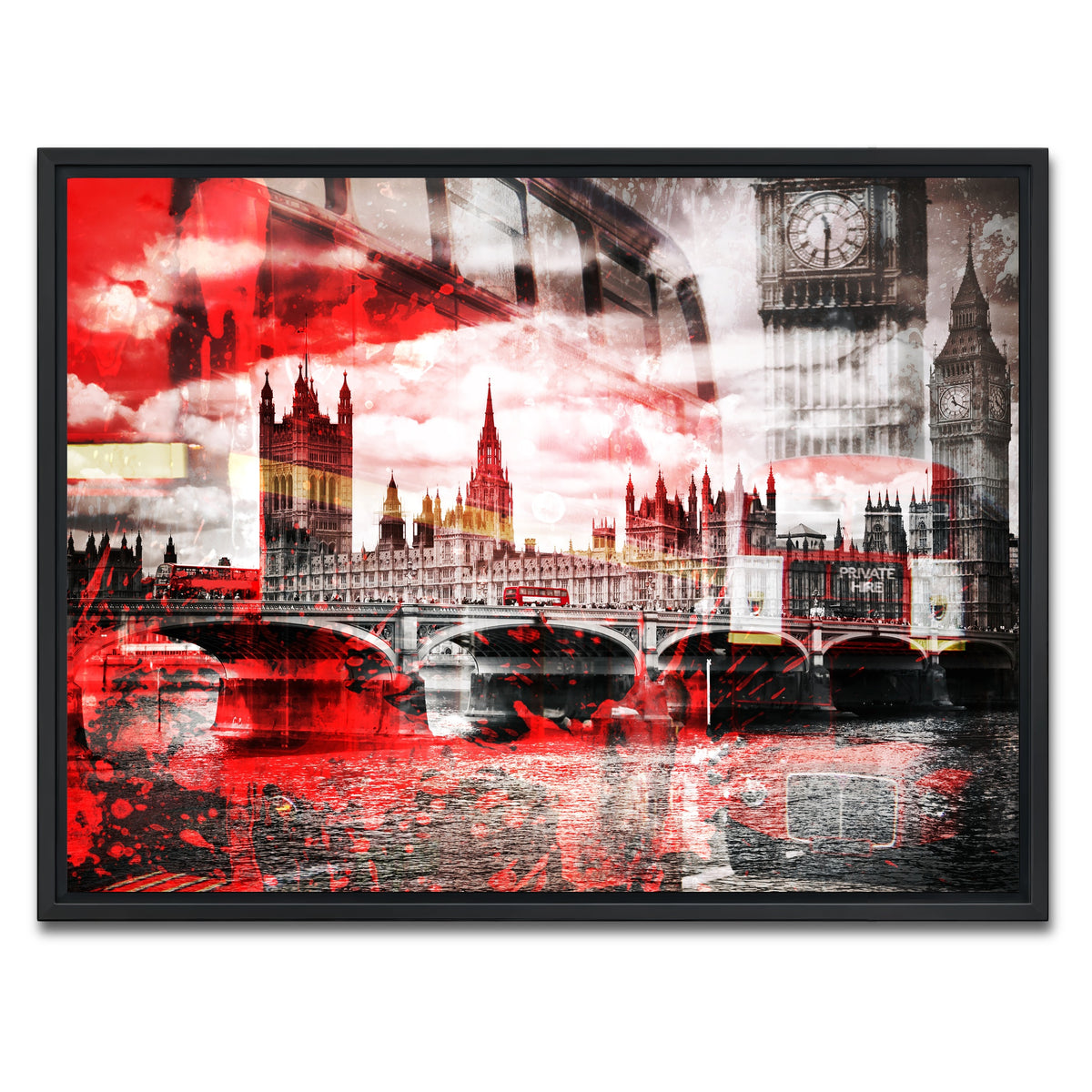 AUTO-MOCKUP WHITE | City Art LONDON Red Bus Composing | 1 Piece | Black Framed Canvas | group=4x3