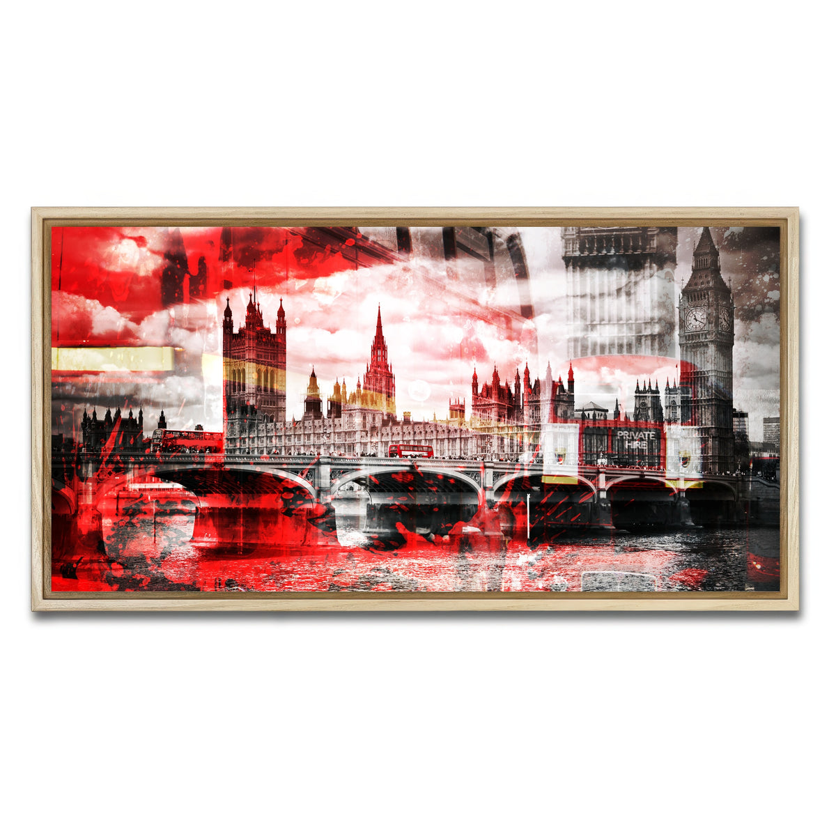 AUTO-MOCKUP WHITE | City Art LONDON Red Bus Composing | 1 Piece | Natural Framed Canvas | group=2x1