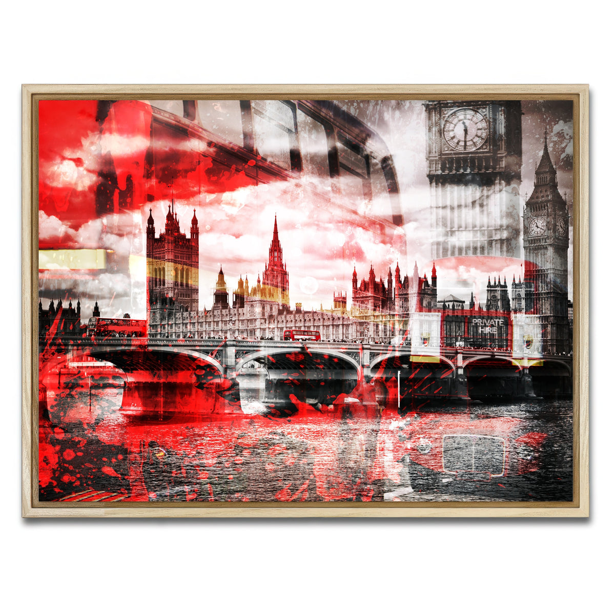 AUTO-MOCKUP WHITE | City Art LONDON Red Bus Composing | 1 Piece | Natural Framed Canvas | group=4x3