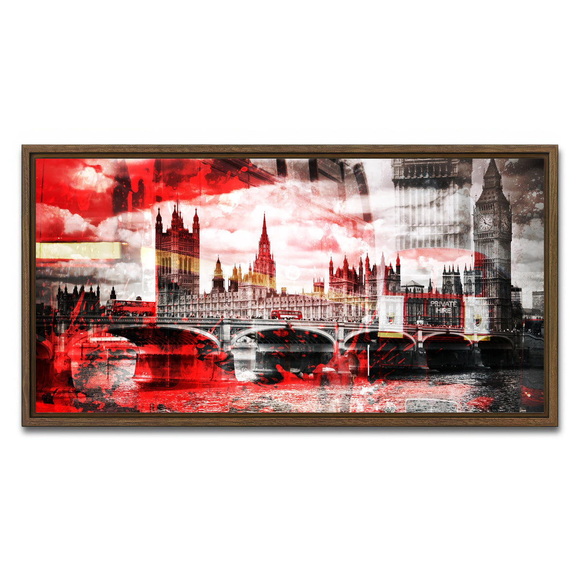 AUTO-MOCKUP WHITE | City Art LONDON Red Bus Composing | 1 Piece | Walnut Framed Canvas | group=2x1