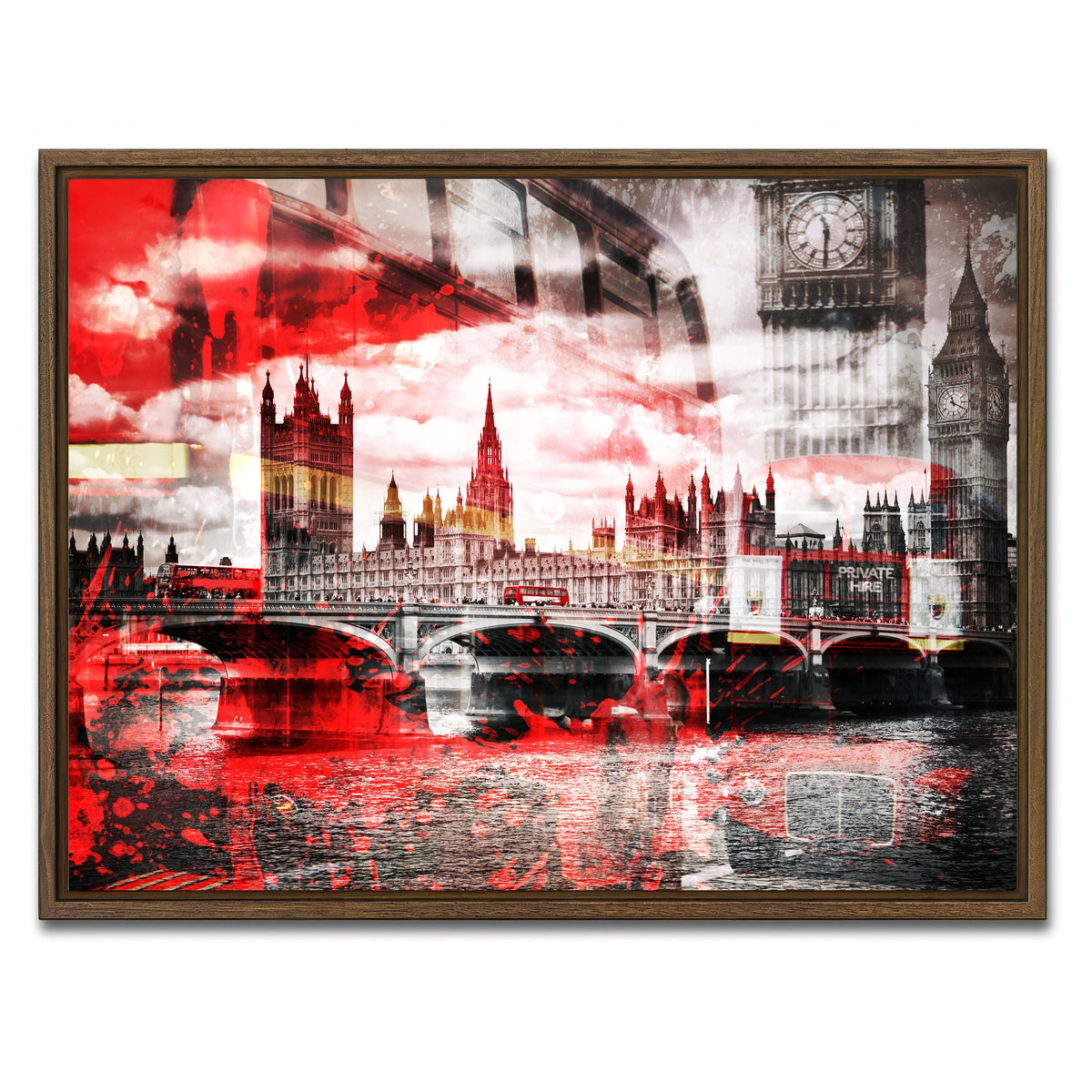 AUTO-MOCKUP WHITE | City Art LONDON Red Bus Composing | 1 Piece | Walnut Framed Canvas | group=4x3