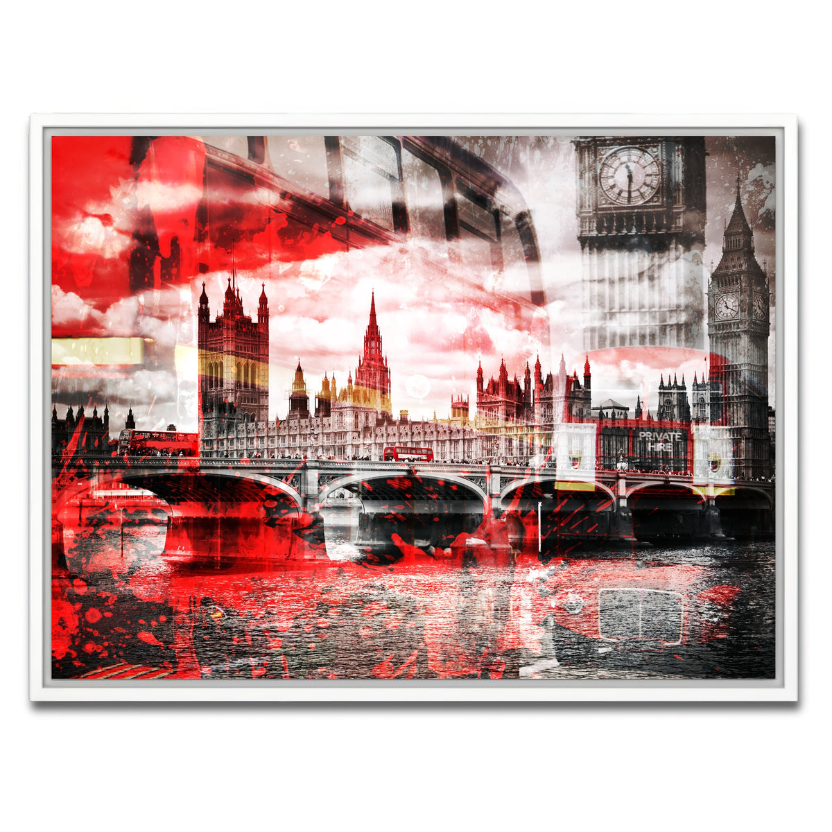 AUTO-MOCKUP WHITE | City Art LONDON Red Bus Composing | 1 Piece | White Framed Canvas | group=4x3