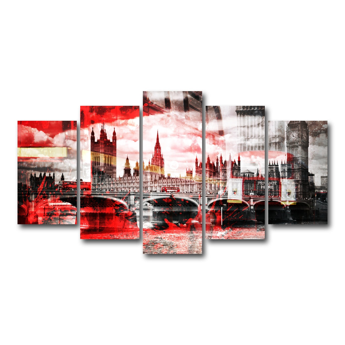 AUTO-MOCKUP WHITE | City Art LONDON Red Bus Composing | 5 Piece | Gallery Wrap Canvas | group=5_normal