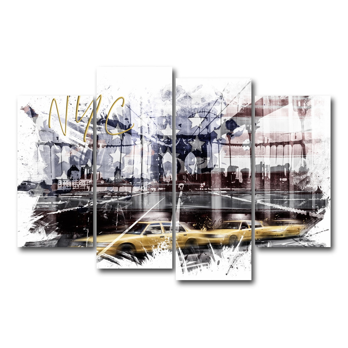 AUTO-MOCKUP WHITE | City Art NYC Composing | 4 Piece | Gallery Wrap Canvas | group=4_short