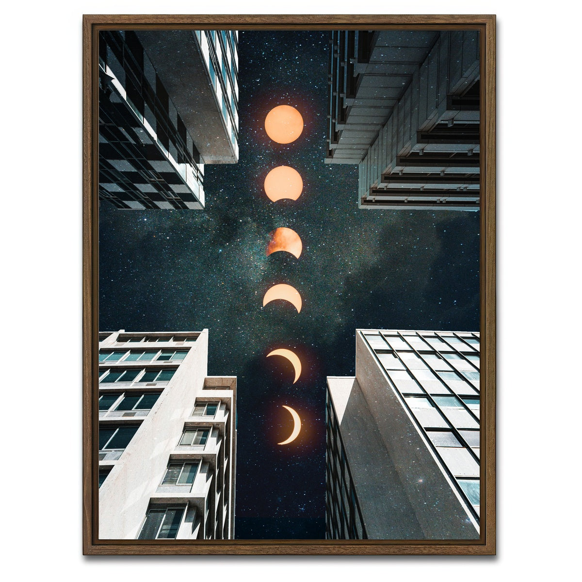 AUTO-MOCKUP WHITE | City Moonscape Buildings | 1 Piece | Walnut Framed Canvas | group=3x4