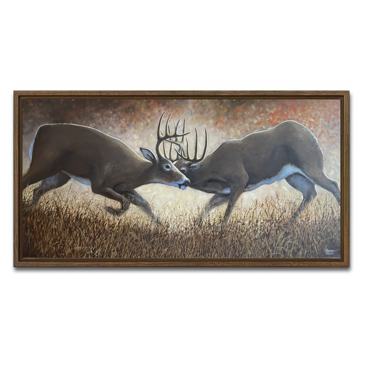 AUTO-MOCKUP WHITE | Clashing Elk | 1 Piece | Walnut Framed Canvas | group=2x1