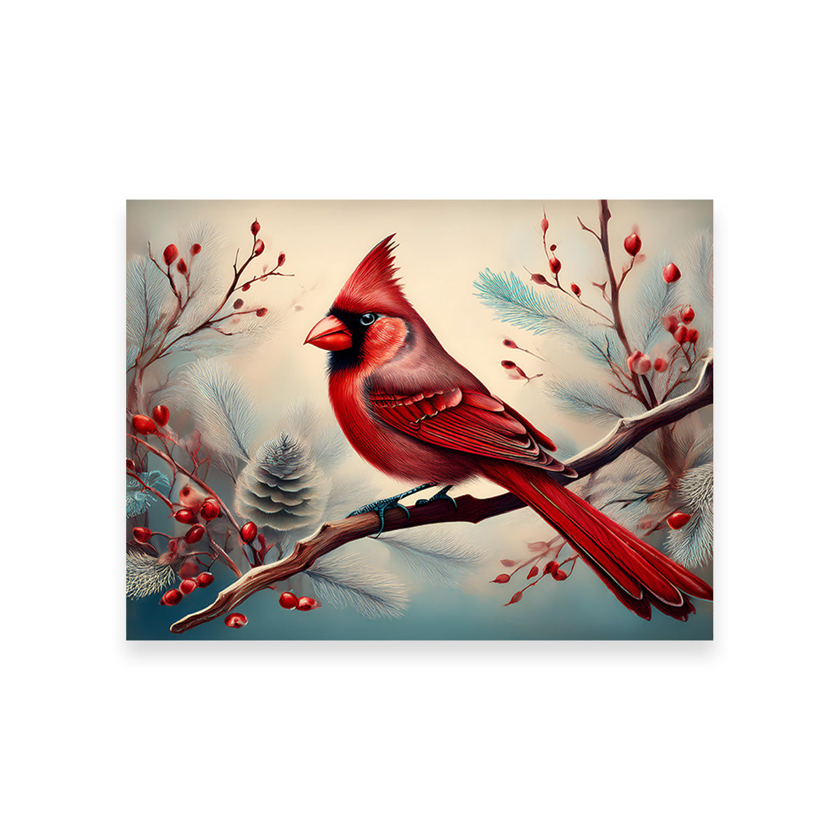 Classic Northern Cardinal on Branch Wall Art