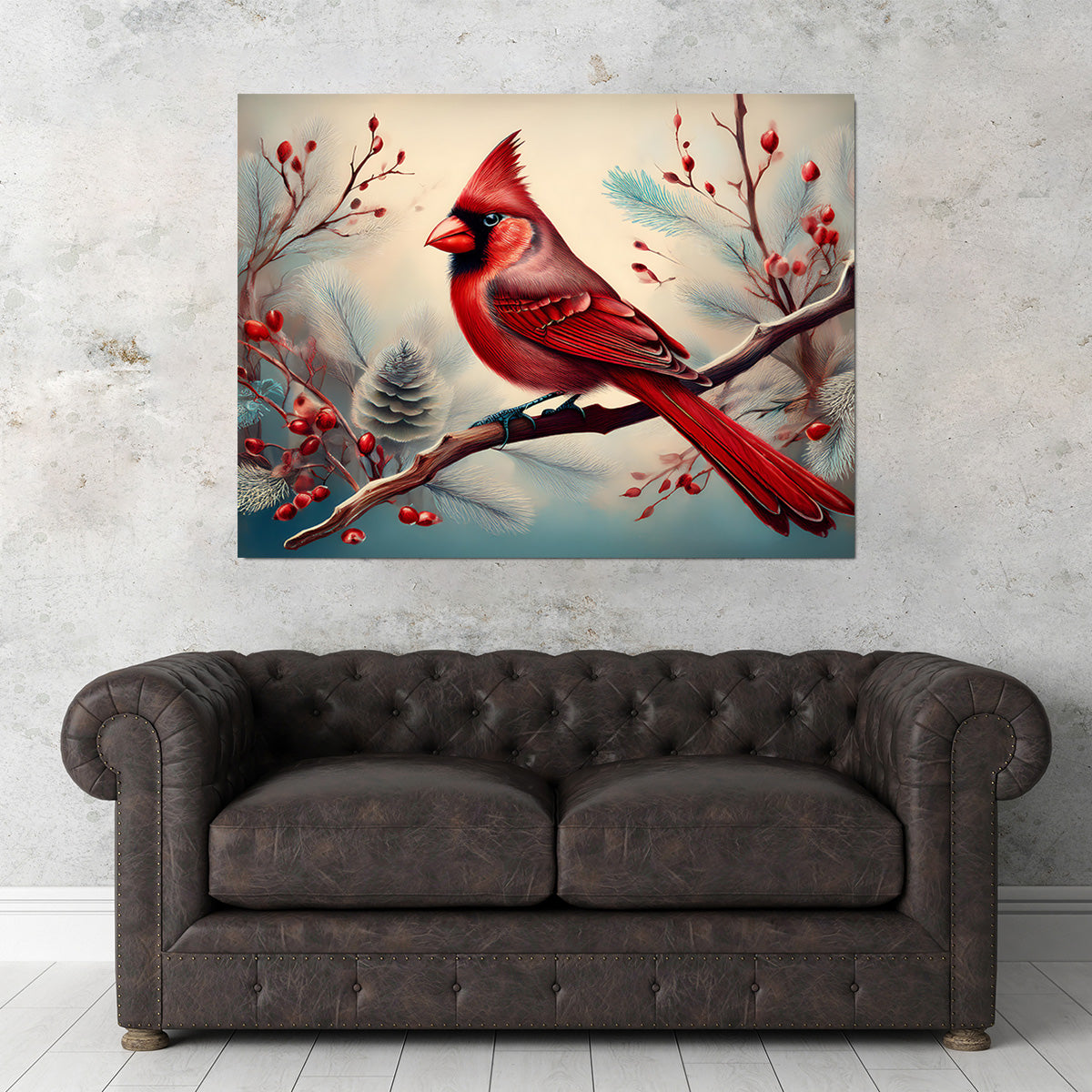 Classic Northern Cardinal on Branch Wall Art