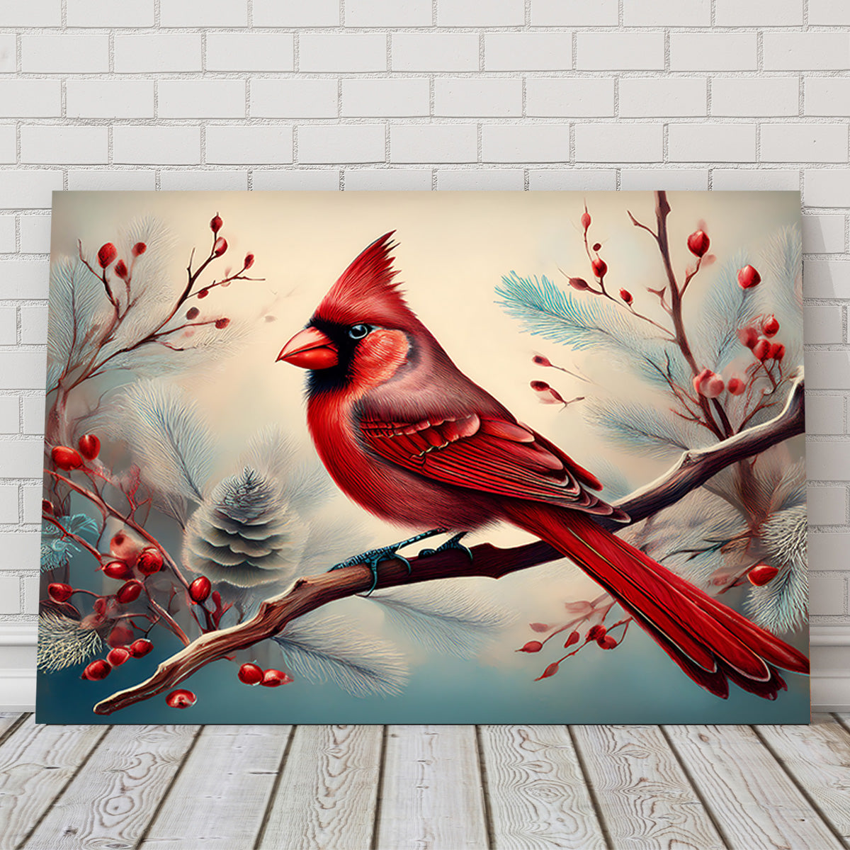 Classic Northern Cardinal on Branch Wall Art