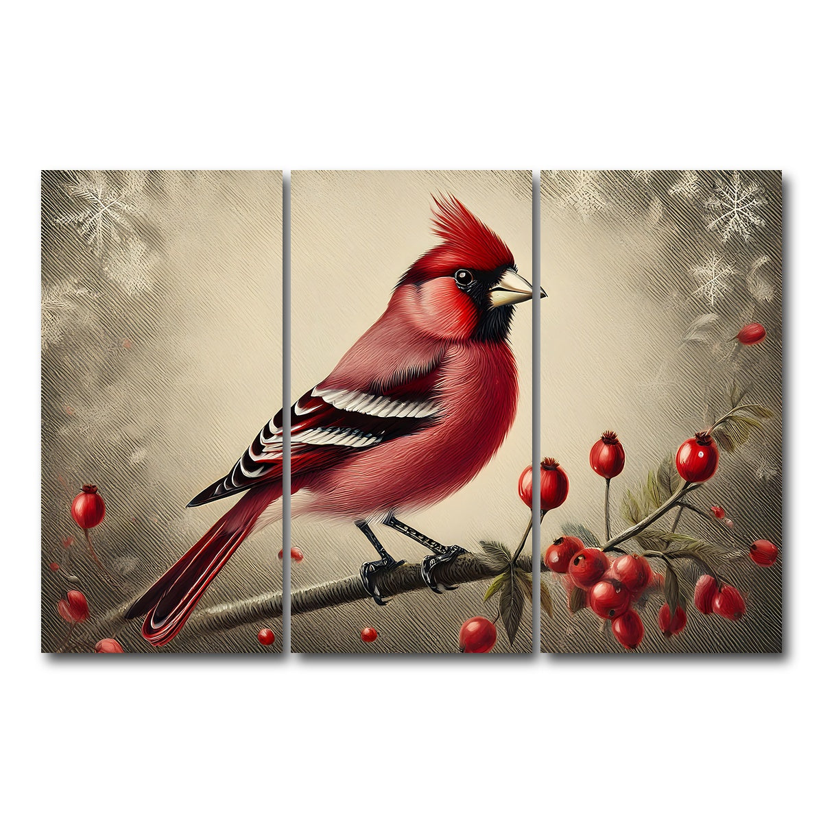 AUTO-MOCKUP WHITE | Classic Northern Cardinal | 3 Piece | Gallery Wrap Canvas | group=12x24