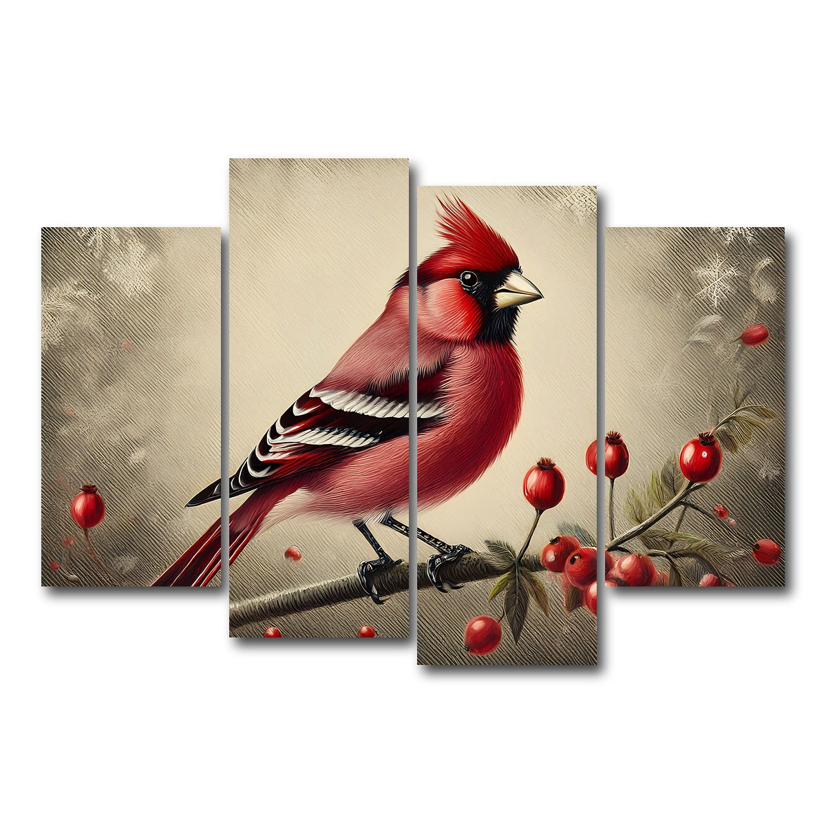 AUTO-MOCKUP WHITE | Classic Northern Cardinal | 4 Piece | Gallery Wrap Canvas | group=4_short