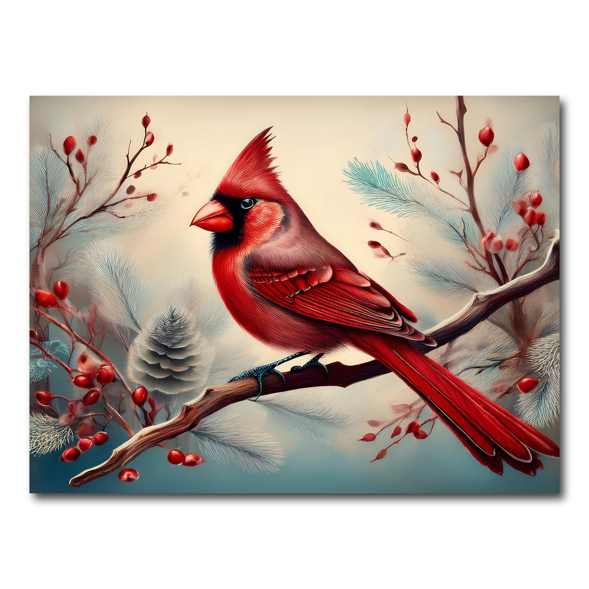 AUTO-MOCKUP WHITE | Classic Northern Cardinal on Branch | 1 Piece | Gallery Wrap Canvas | group=4x3