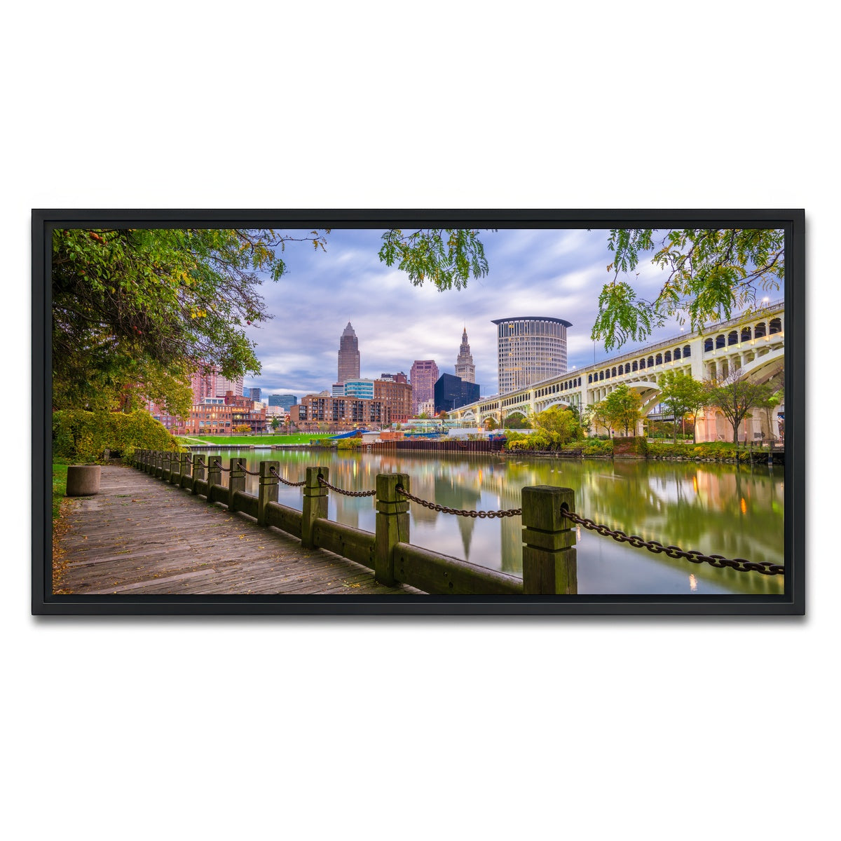 AUTO-MOCKUP WHITE | Cleveland Cuyahoga River | 1 Piece | Black Framed Canvas | group=2x1