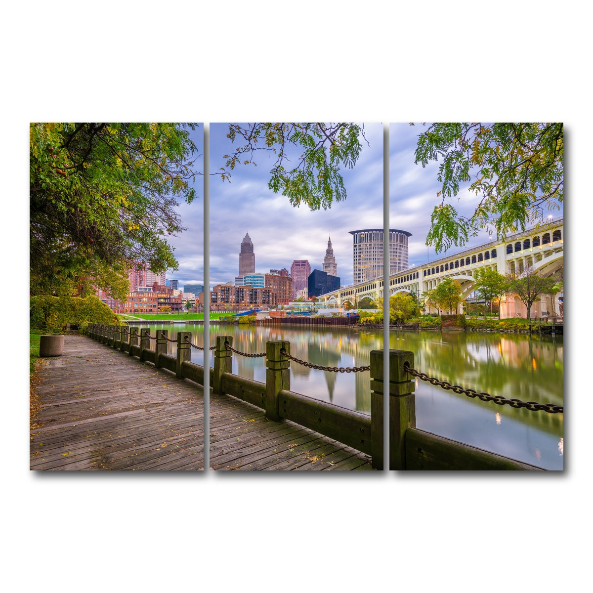 AUTO-MOCKUP WHITE | Cleveland Cuyahoga River | 3 Piece | Gallery Wrap Canvas | group=12x24