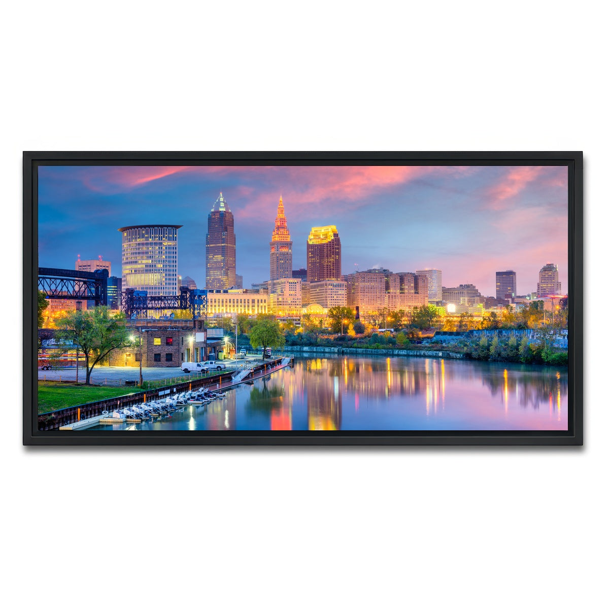 AUTO-MOCKUP WHITE | Cleveland Skyline | 1 Piece | Black Framed Canvas | group=2x1