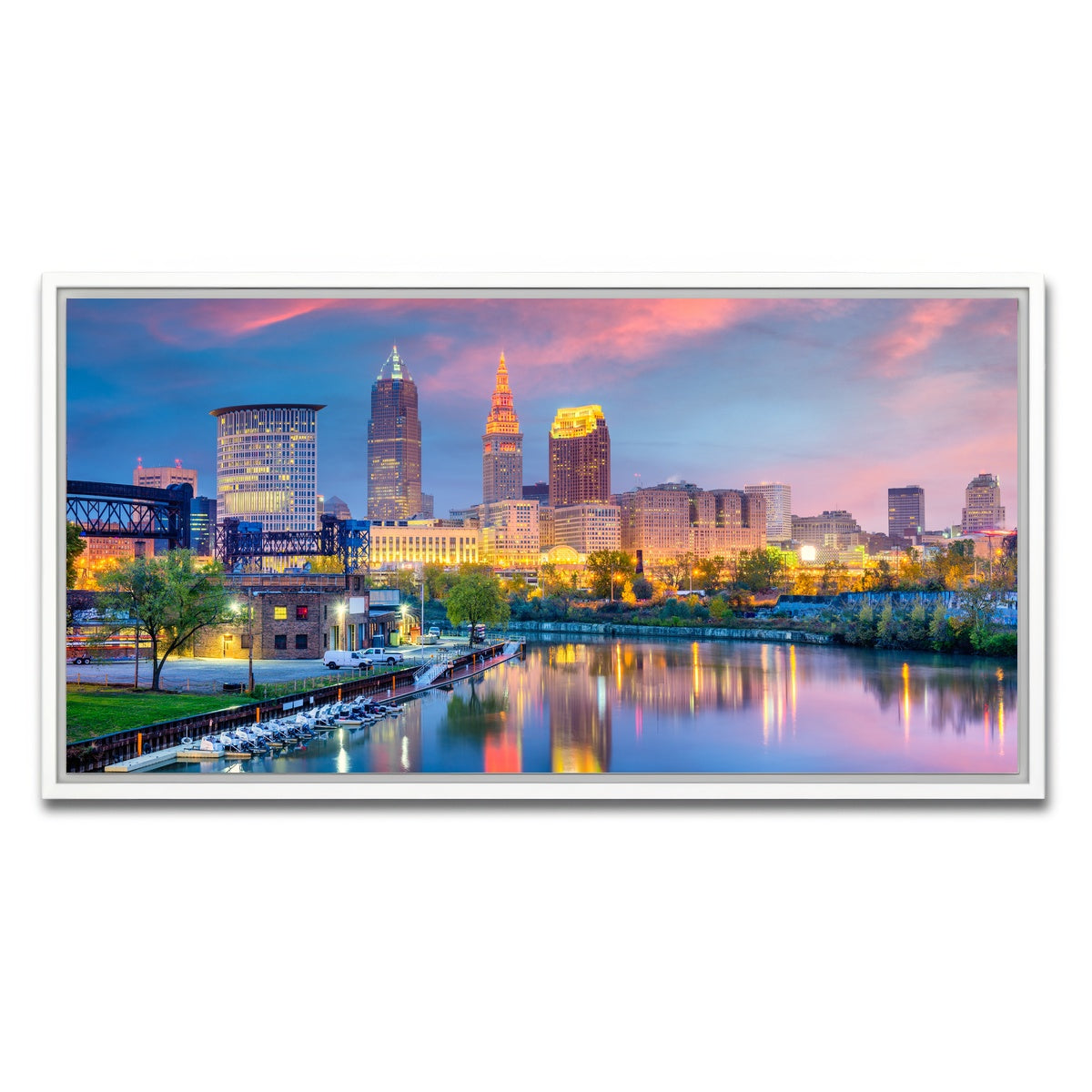 AUTO-MOCKUP WHITE | Cleveland Skyline | 1 Piece | White Framed Canvas | group=2x1