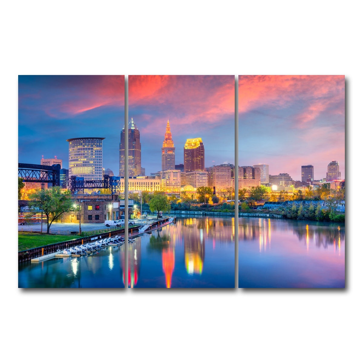 AUTO-MOCKUP WHITE | Cleveland Skyline | 3 Piece | Gallery Wrap Canvas | group=12x24