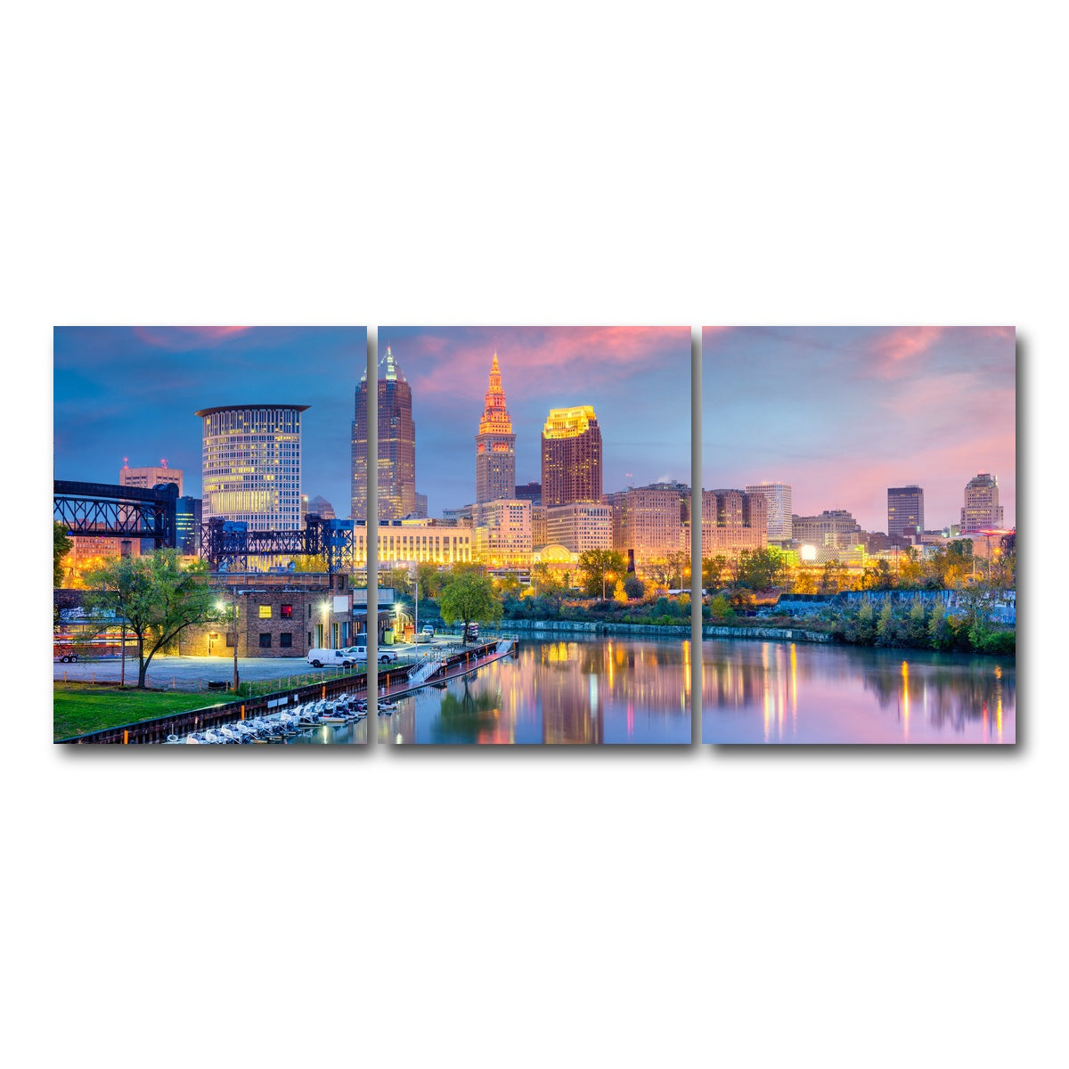 AUTO-MOCKUP WHITE | Cleveland Skyline | 3 Piece | Gallery Wrap Canvas | group=18x24