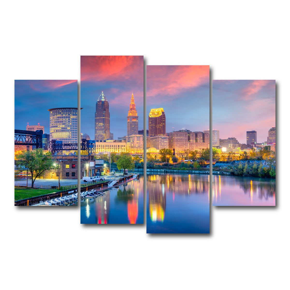 AUTO-MOCKUP WHITE | Cleveland Skyline | 4 Piece | Gallery Wrap Canvas | group=4_short