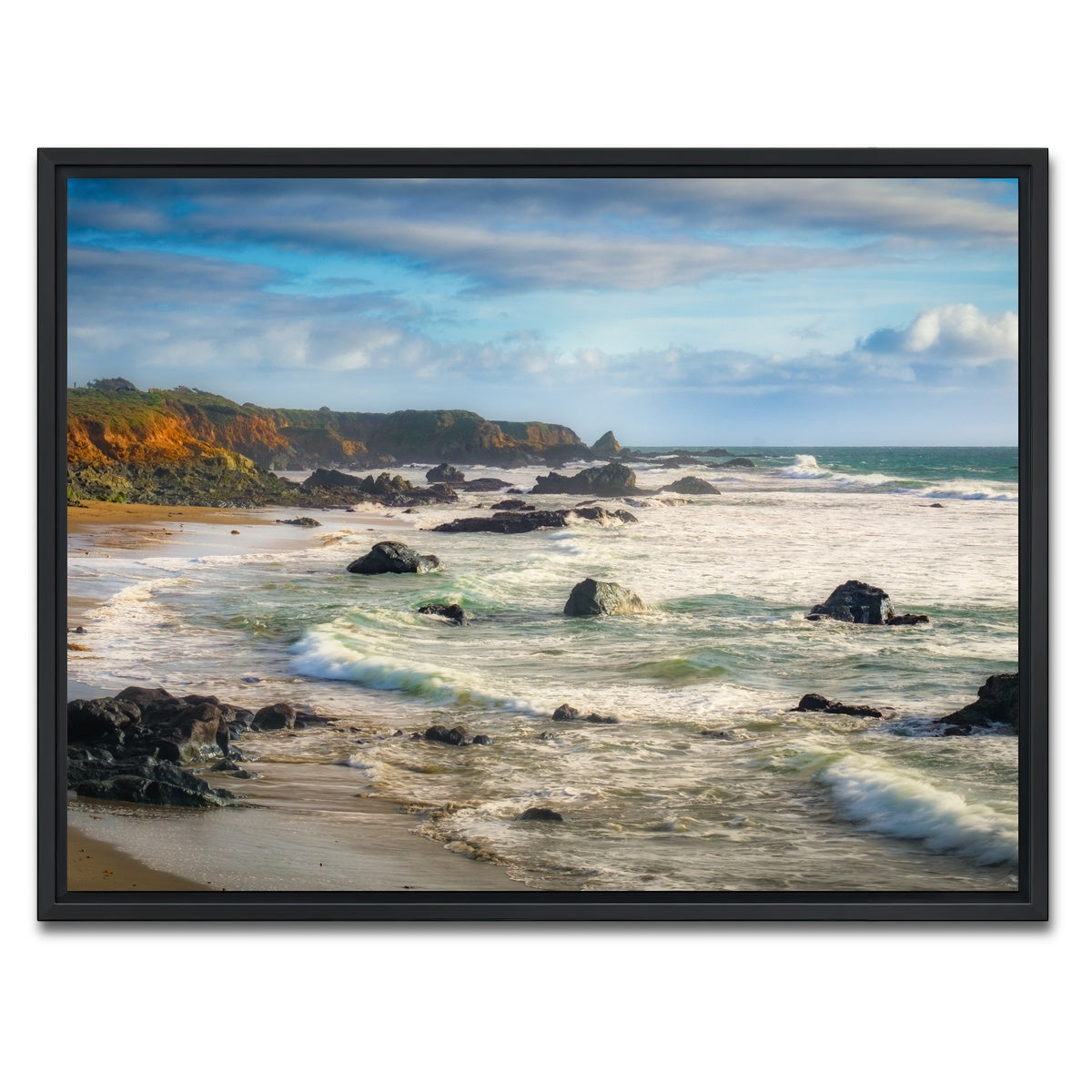 AUTO-MOCKUP WHITE | Cliffs and Rocks on the California Coast | 1 Piece | Black Framed Canvas | group=4x3