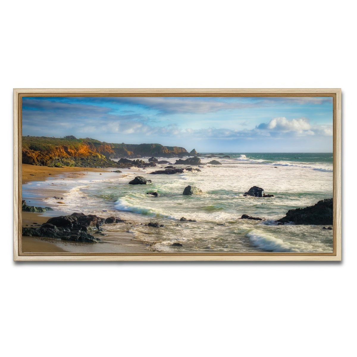 AUTO-MOCKUP WHITE | Cliffs and Rocks on the California Coast | 1 Piece | Natural Framed Canvas | group=2x1