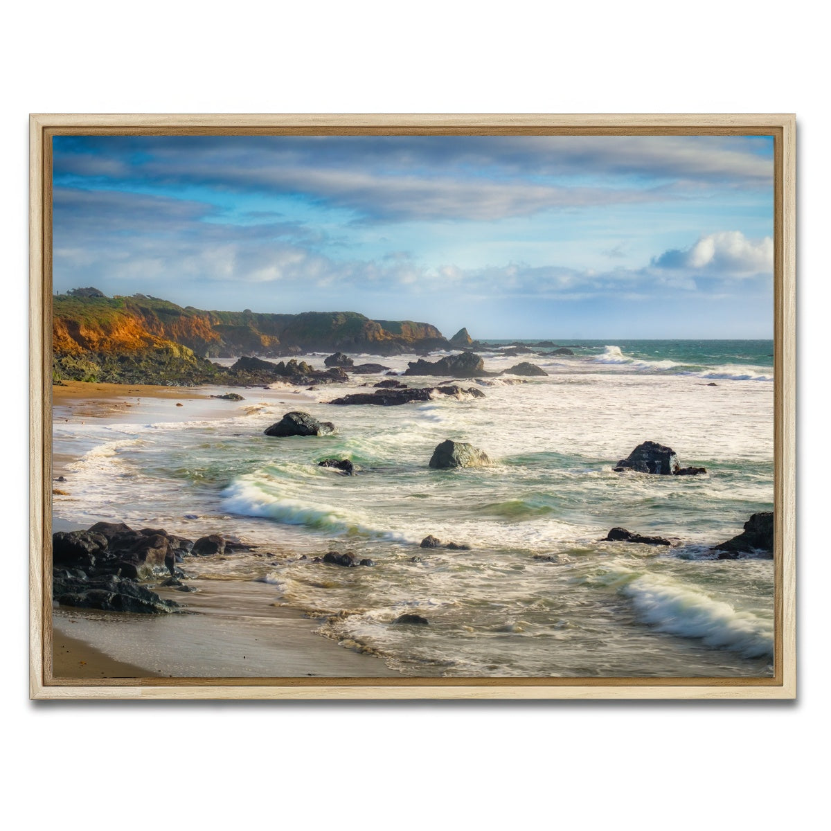 AUTO-MOCKUP WHITE | Cliffs and Rocks on the California Coast | 1 Piece | Natural Framed Canvas | group=4x3