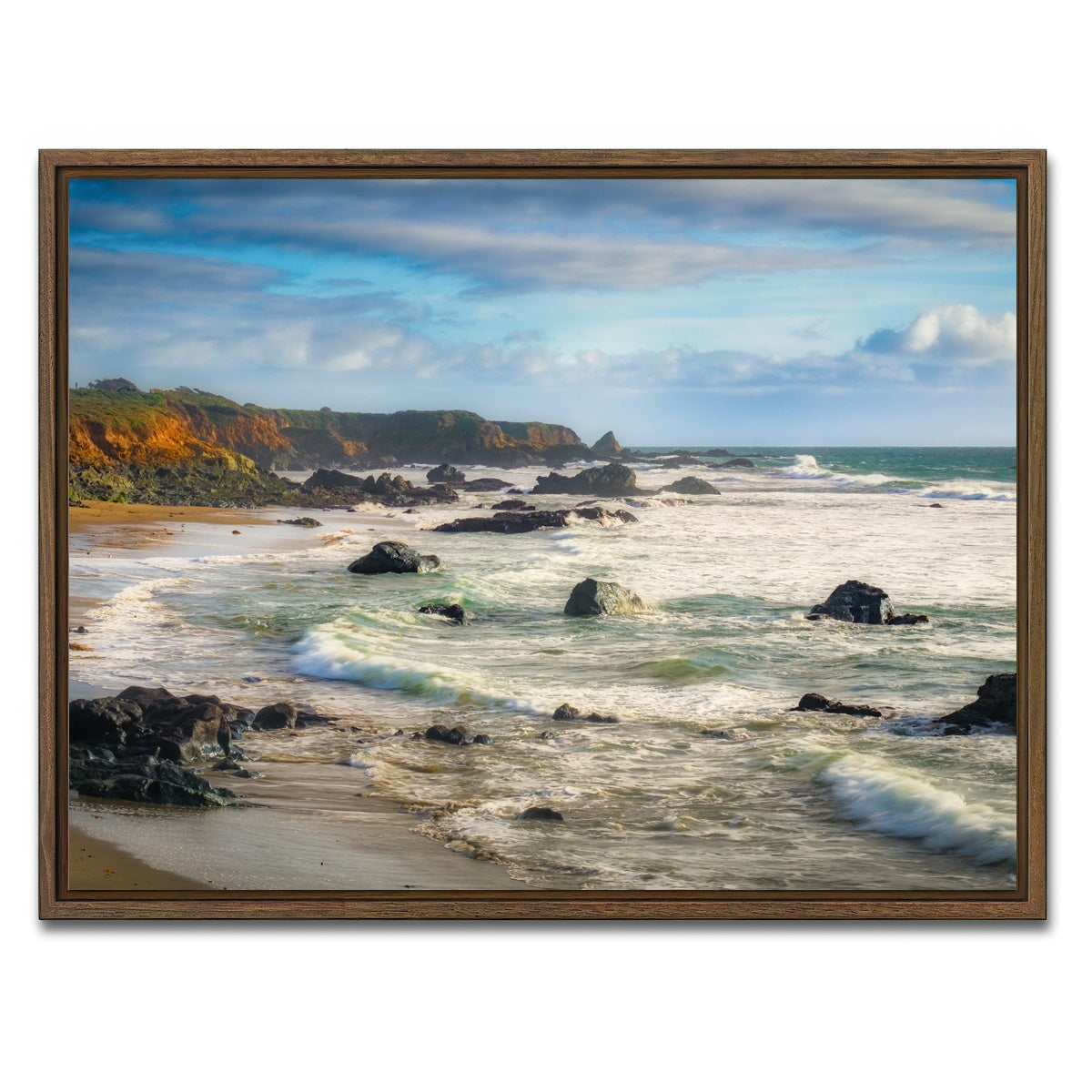 AUTO-MOCKUP WHITE | Cliffs and Rocks on the California Coast | 1 Piece | Walnut Framed Canvas | group=4x3