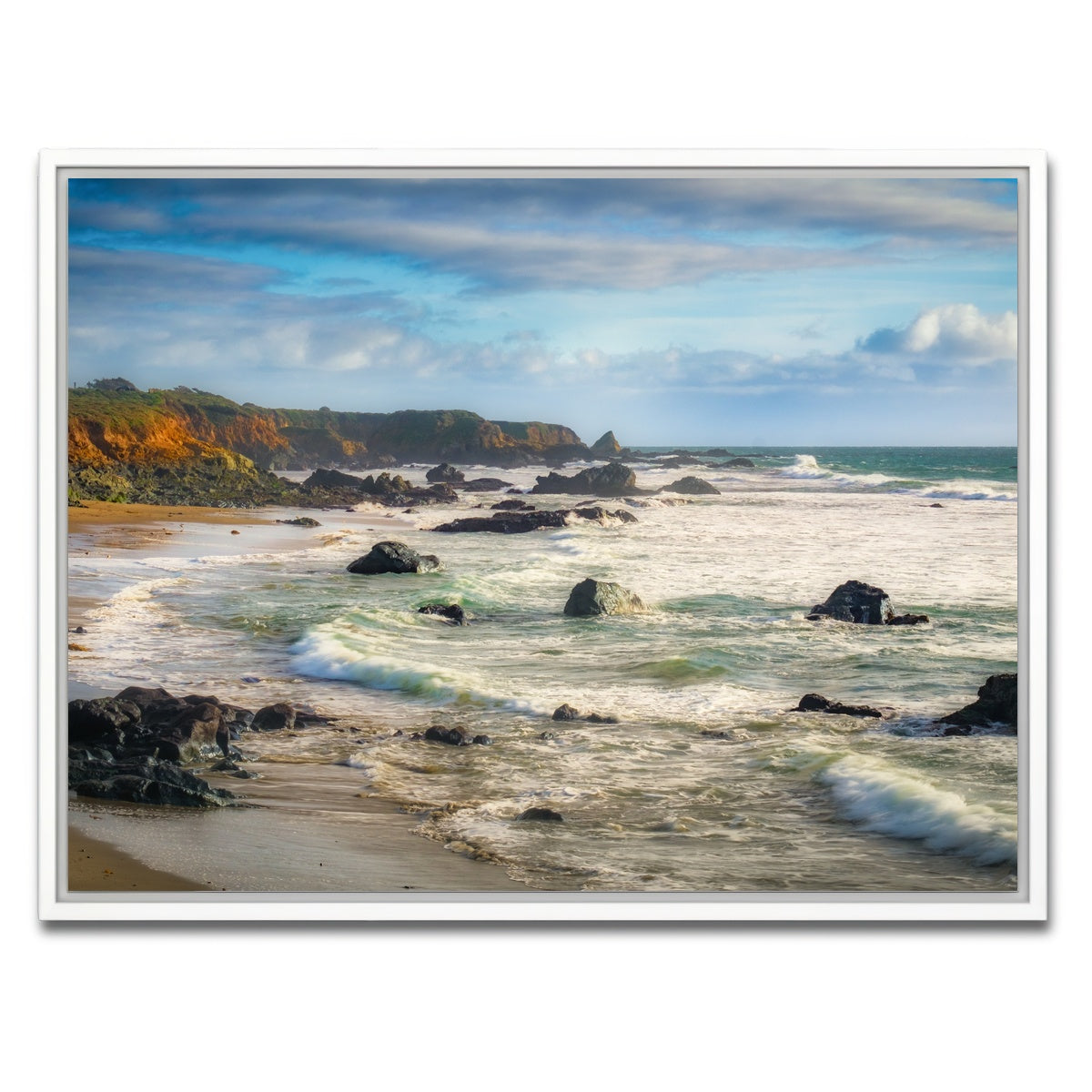 AUTO-MOCKUP WHITE | Cliffs and Rocks on the California Coast | 1 Piece | White Framed Canvas | group=4x3