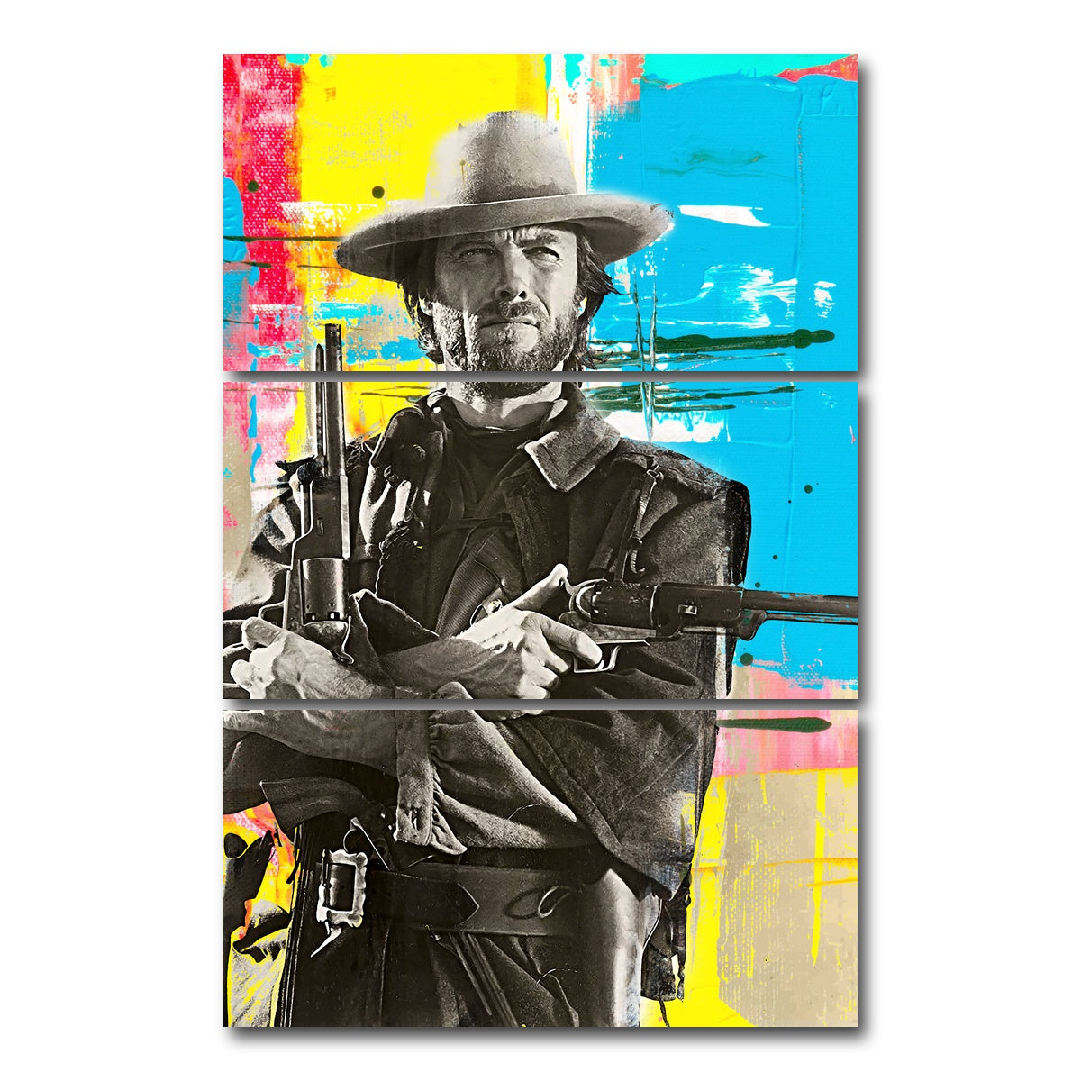 AUTO-MOCKUP WHITE | Clint Eastwood | 3 Piece | Gallery Wrap Canvas | group=12x24_stacked