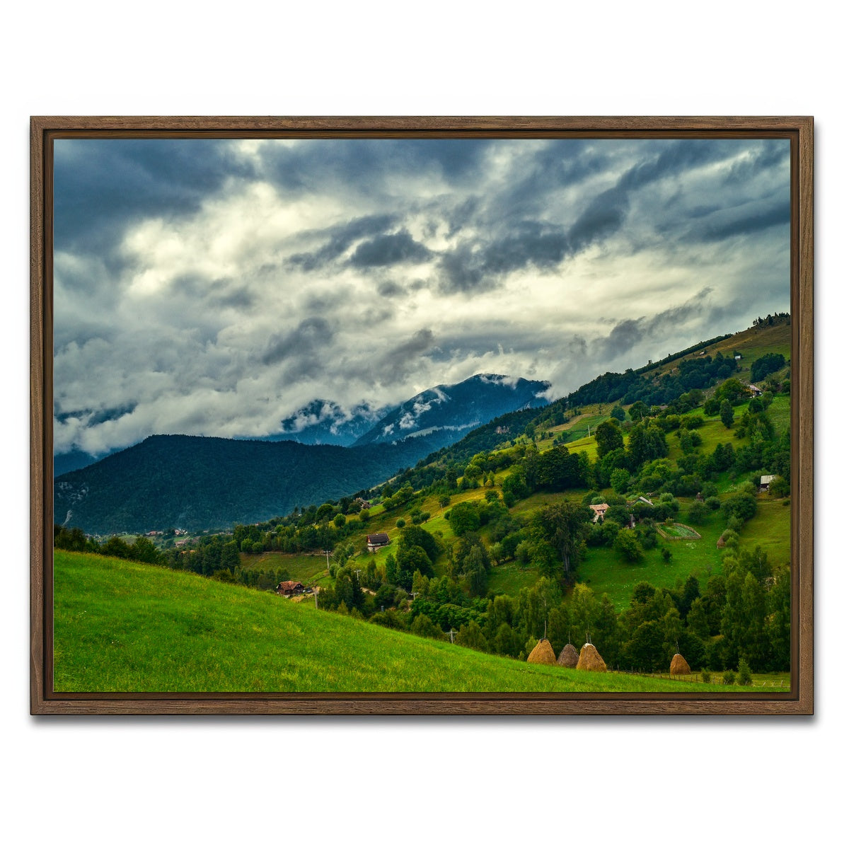 AUTO-MOCKUP WHITE | Cloudy Hillside in Magura Romania | 1 Piece | Walnut Framed Canvas | group=4x3