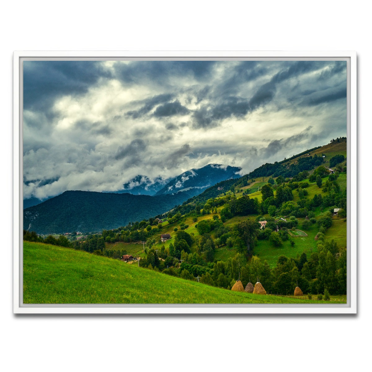 AUTO-MOCKUP WHITE | Cloudy Hillside in Magura Romania | 1 Piece | White Framed Canvas | group=4x3