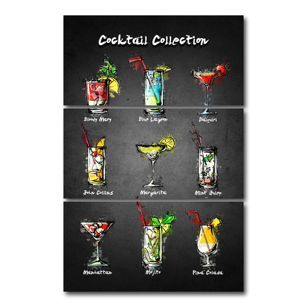 AUTO-MOCKUP WHITE | Cocktail Menu | 3 Piece | Gallery Wrap Canvas | group=12x24_stacked