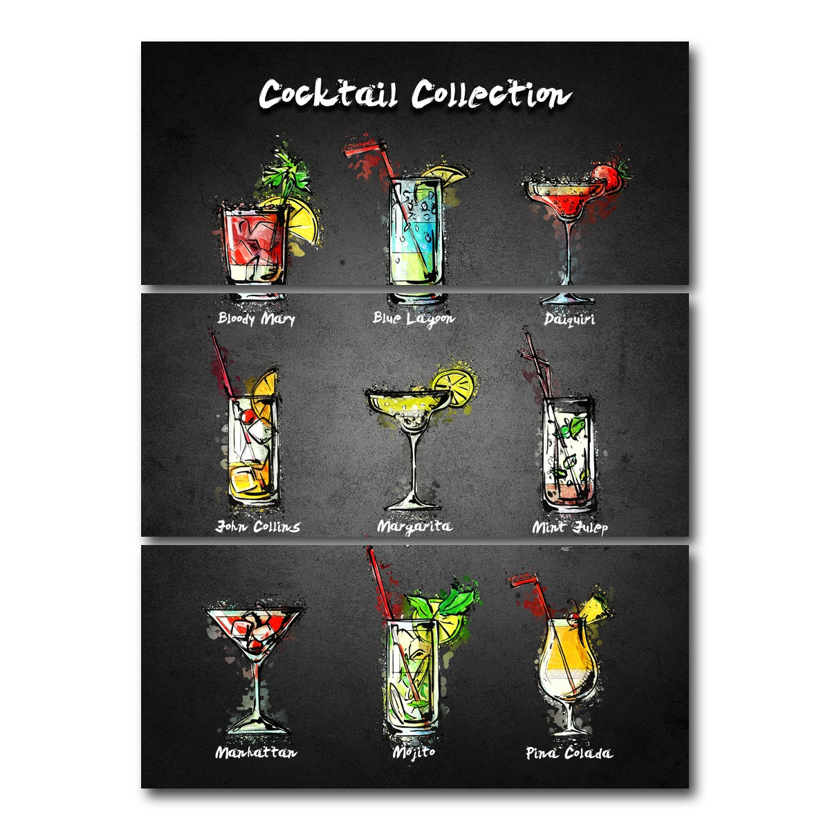 AUTO-MOCKUP WHITE | Cocktail Menu | 3 Piece | Gallery Wrap Canvas | group=8x18_stacked