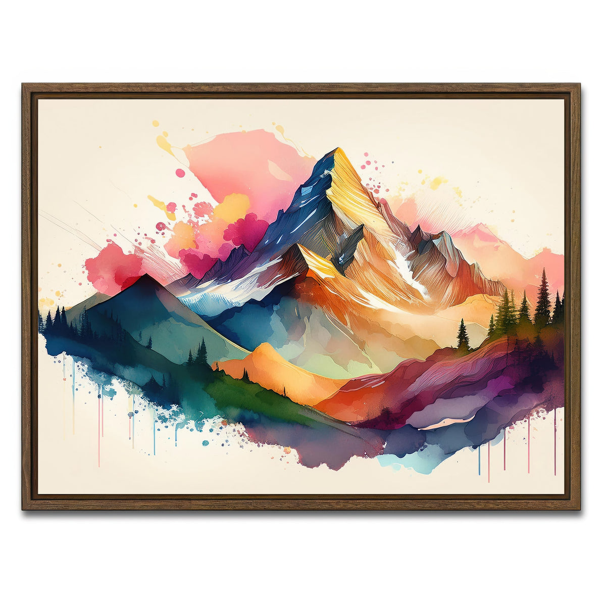 AUTO-MOCKUP WHITE | Colored Mountain | 1 Piece | Walnut Framed Canvas | group=4x3