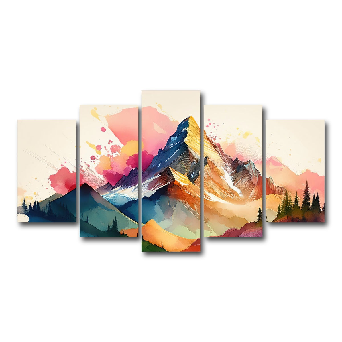 AUTO-MOCKUP WHITE | Colored Mountain | 5 Piece | Gallery Wrap Canvas | group=5_normal