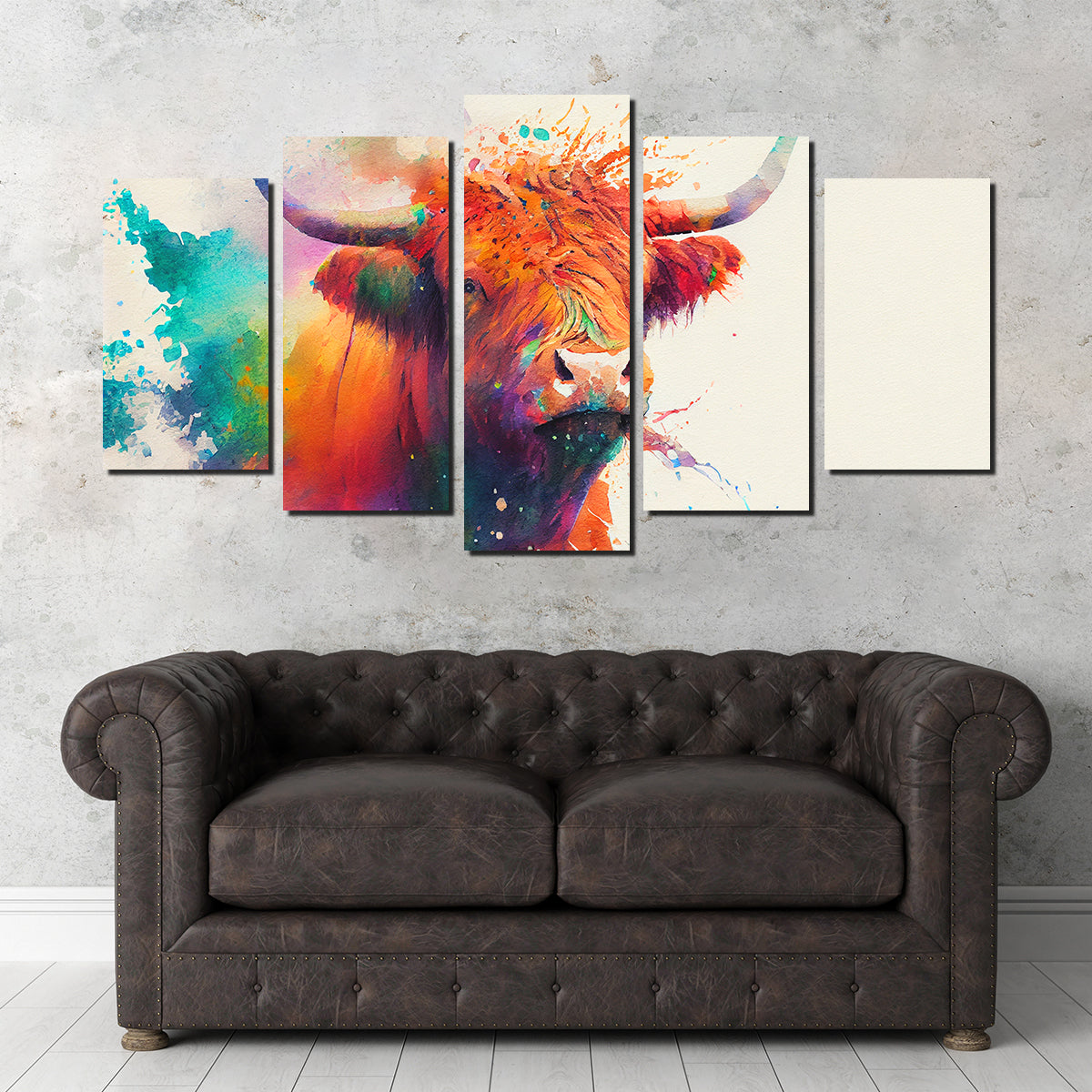 Colorful Highland Cow Wall Art