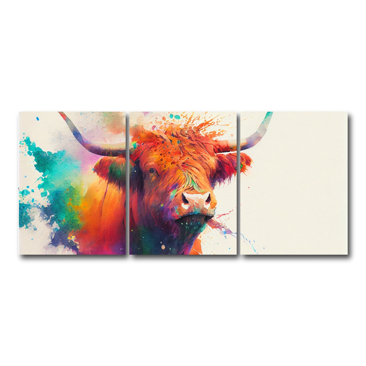 AUTO-MOCKUP WHITE | Colorful Highland Cow | 3 Piece | Gallery Wrap Canvas | group=18x24