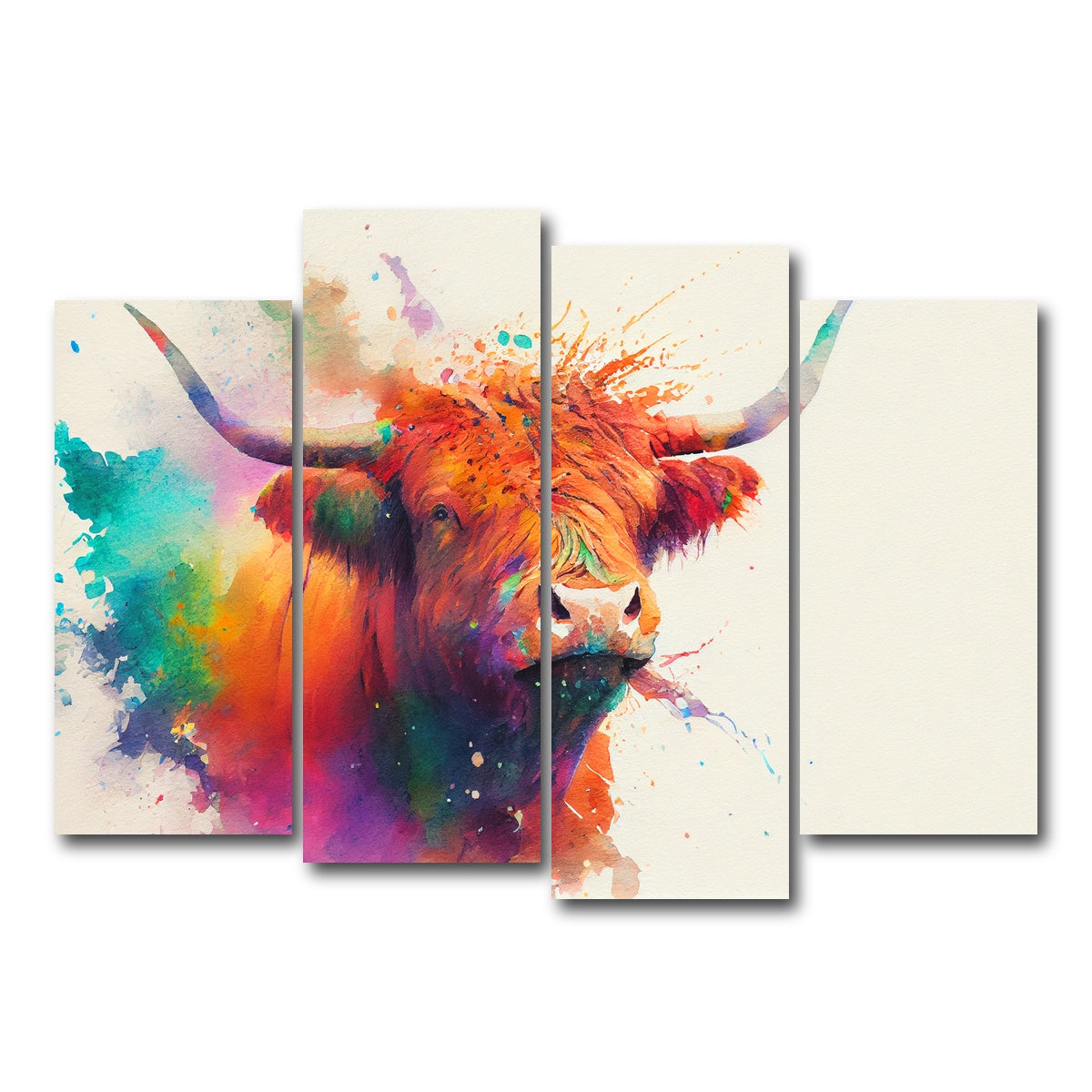 AUTO-MOCKUP WHITE | Colorful Highland Cow | 4 Piece | Gallery Wrap Canvas | group=4_normal