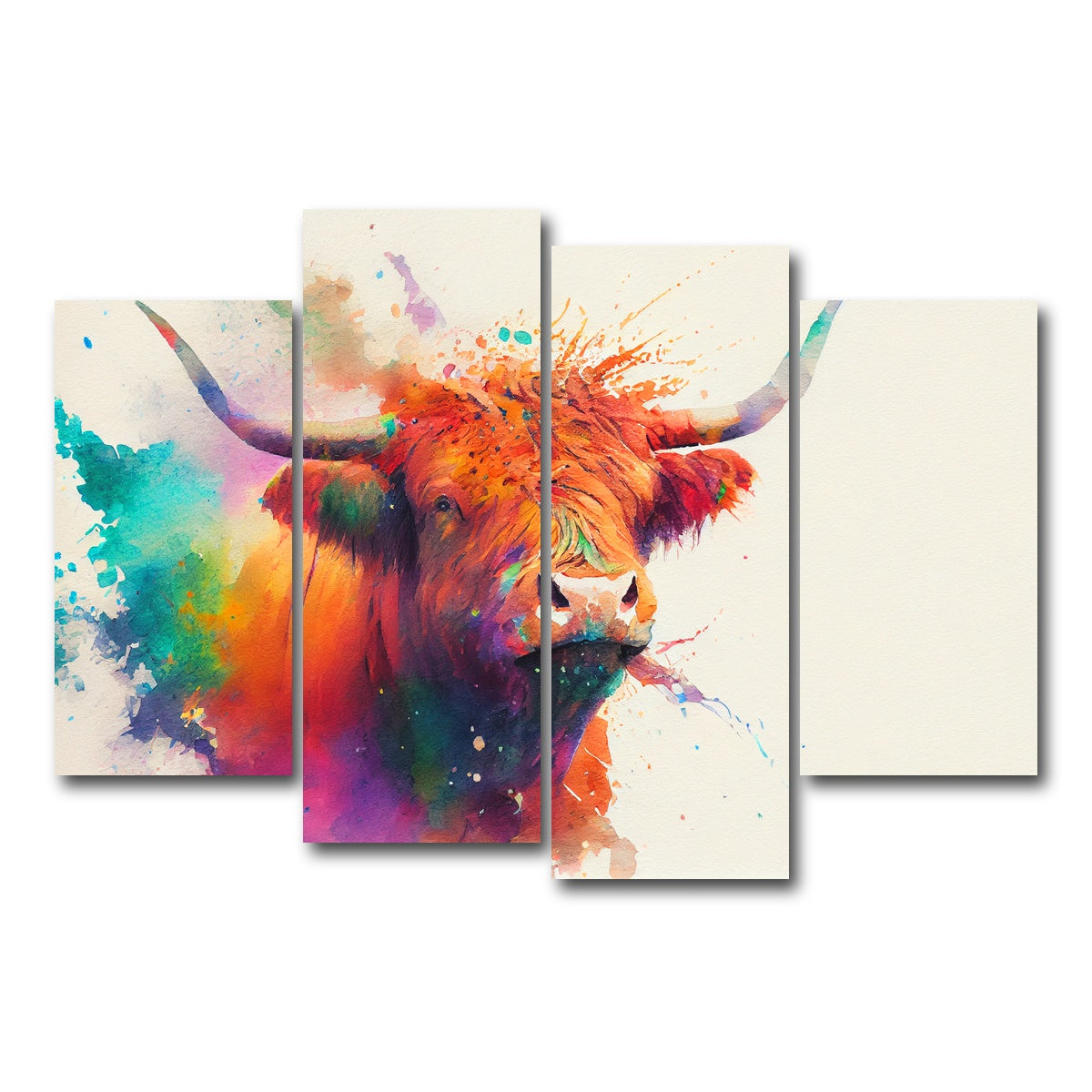 AUTO-MOCKUP WHITE | Colorful Highland Cow | 4 Piece | Gallery Wrap Canvas | group=4_short
