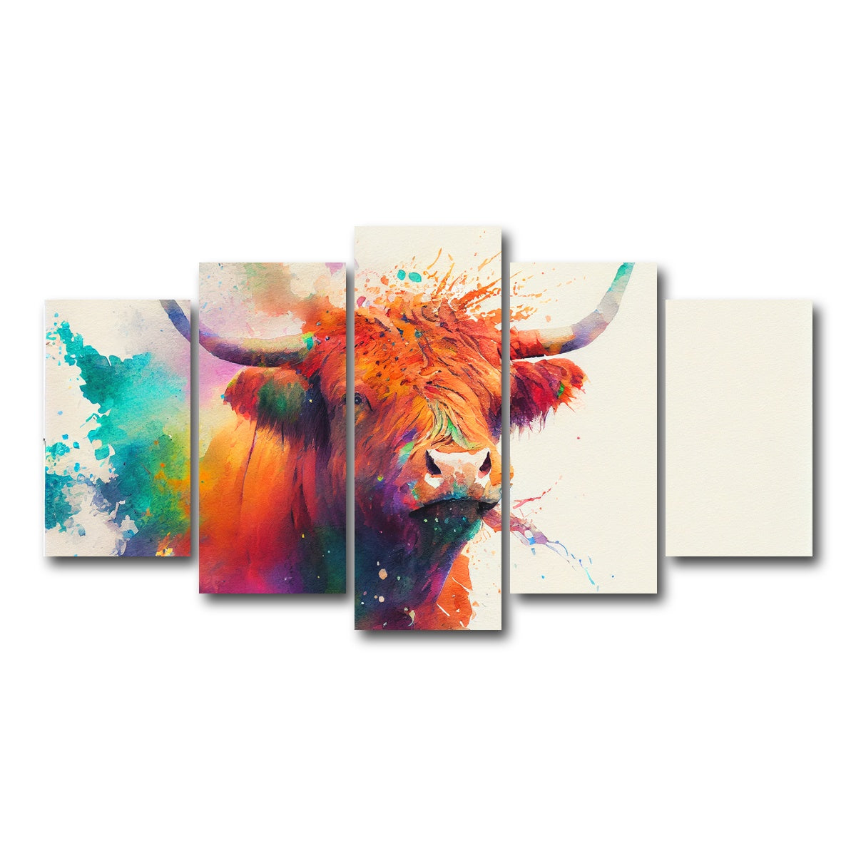 AUTO-MOCKUP WHITE | Colorful Highland Cow | 5 Piece | Gallery Wrap Canvas | group=5_normal