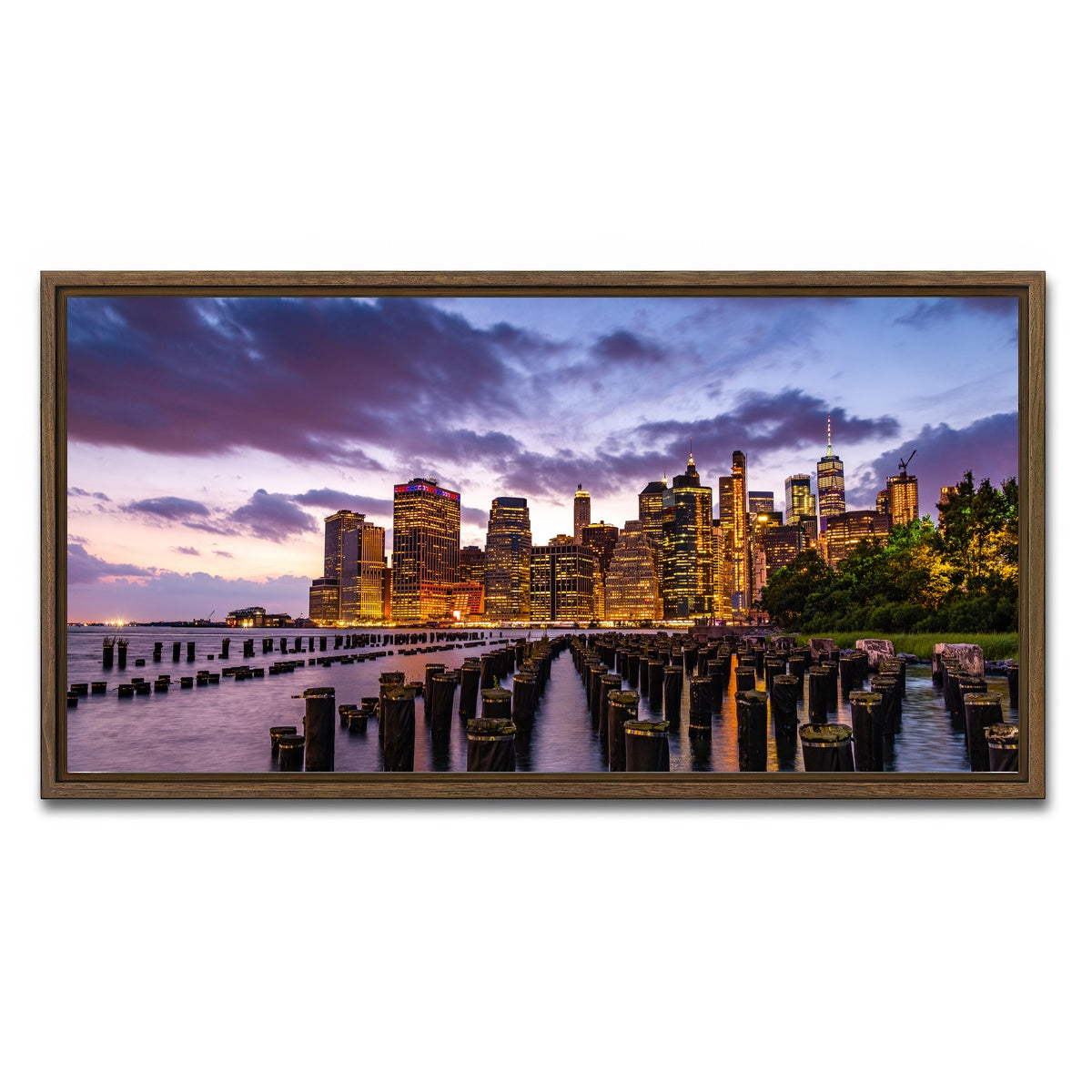 AUTO-MOCKUP WHITE | Colorful New York Skyline | 1 Piece | Walnut Framed Canvas | group=2x1
