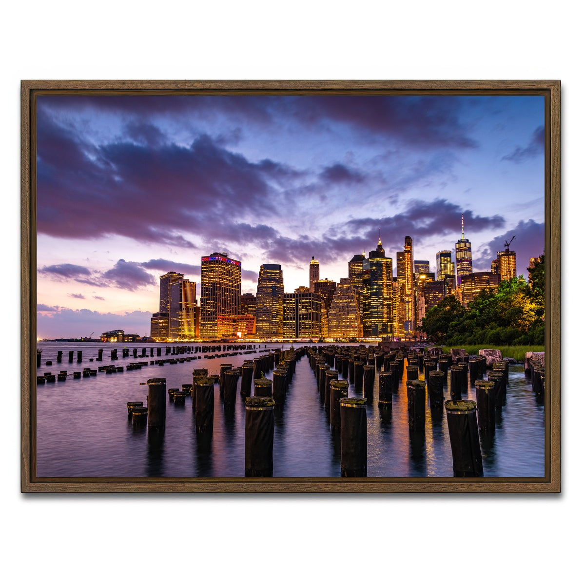 AUTO-MOCKUP WHITE | Colorful New York Skyline | 1 Piece | Walnut Framed Canvas | group=4x3