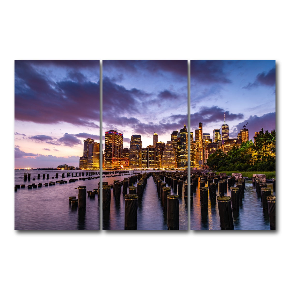 AUTO-MOCKUP WHITE | Colorful New York Skyline | 3 Piece | Gallery Wrap Canvas | group=12x24