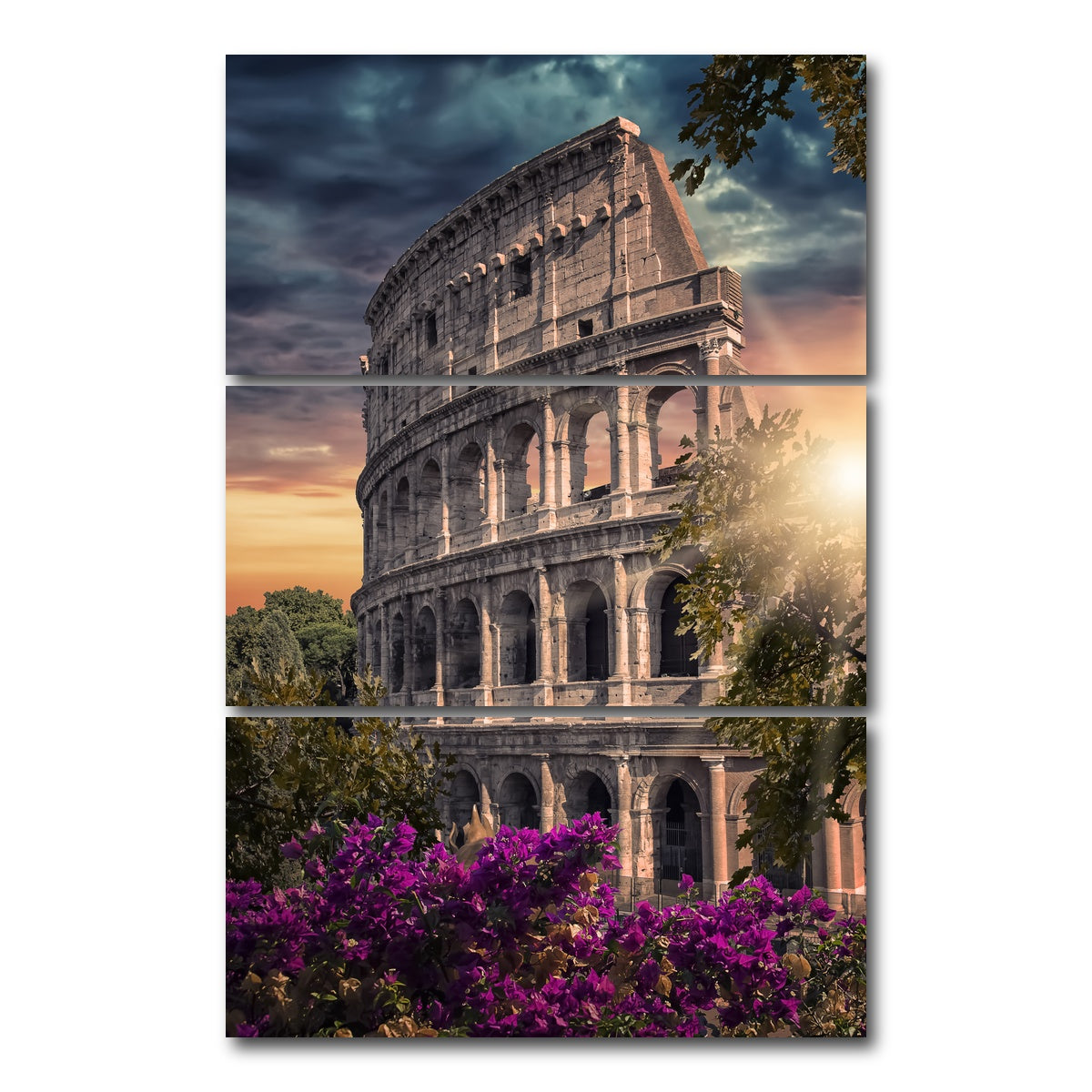 AUTO-MOCKUP WHITE | Colosseum Sunset | 3 Piece | Gallery Wrap Canvas | group=12x24_stacked