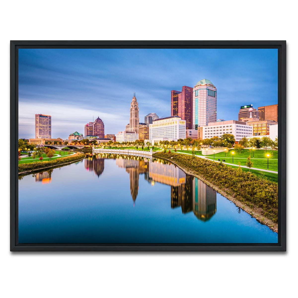 AUTO-MOCKUP WHITE | Columbus Ohio Skyline | 1 Piece | Black Framed Canvas | group=4x3