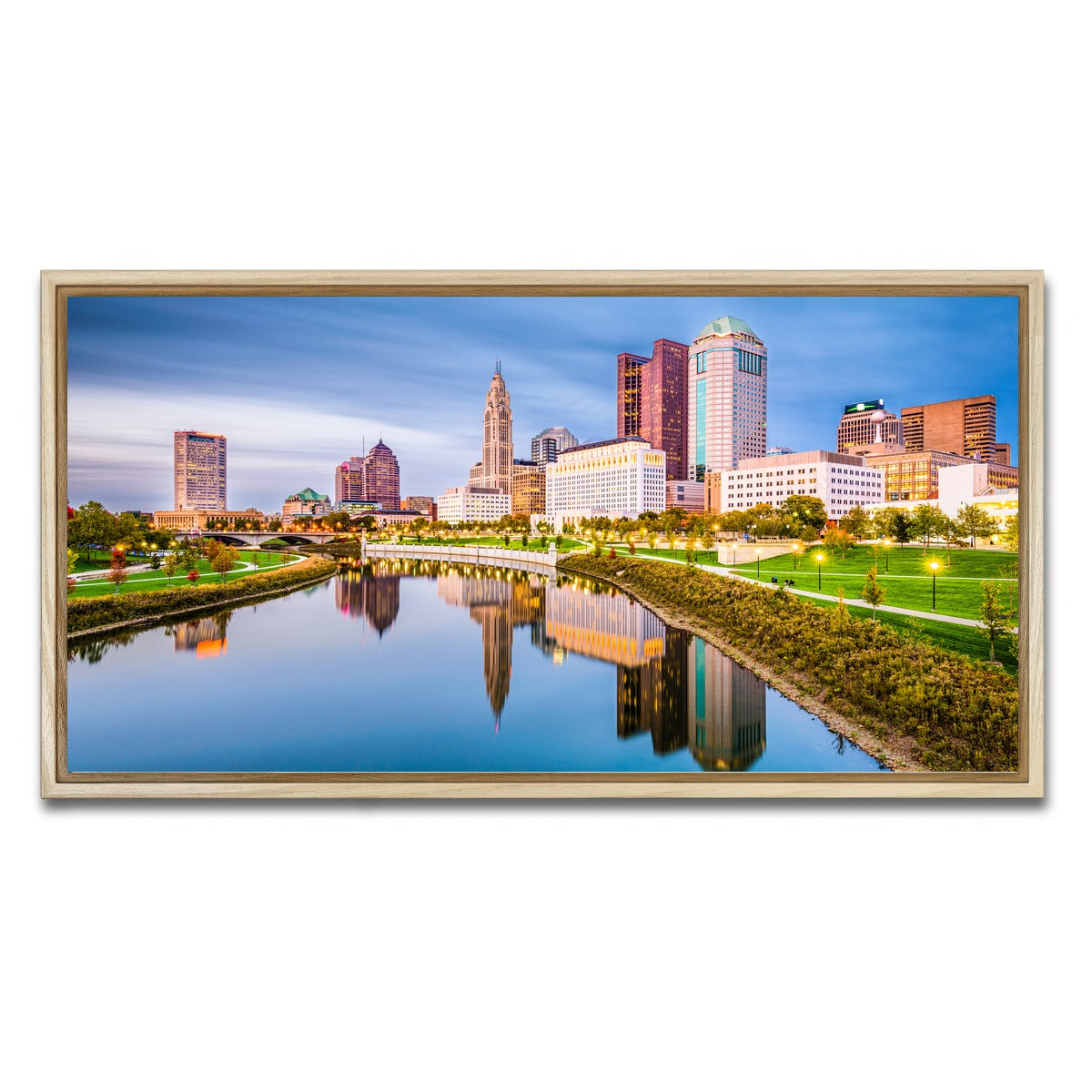 AUTO-MOCKUP WHITE | Columbus Ohio Skyline | 1 Piece | Natural Framed Canvas | group=2x1