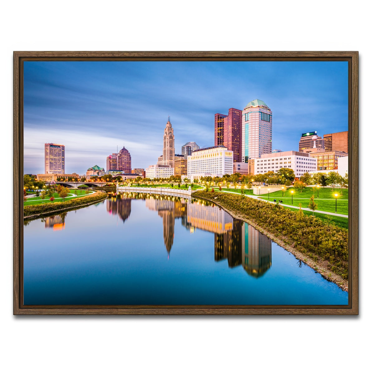 AUTO-MOCKUP WHITE | Columbus Ohio Skyline | 1 Piece | Walnut Framed Canvas | group=4x3