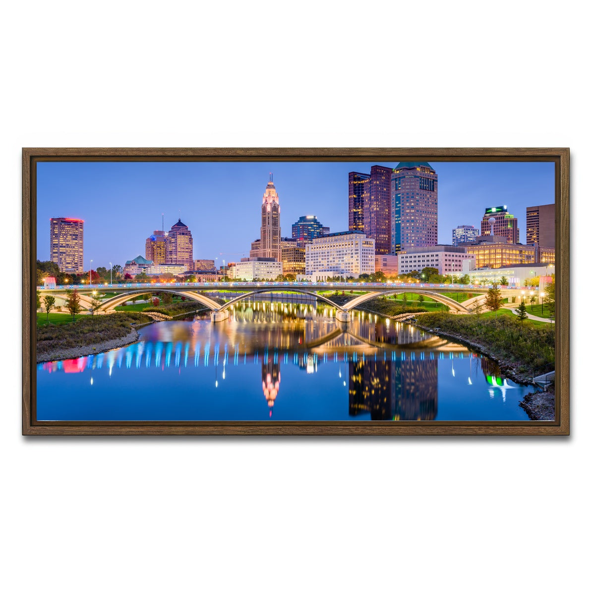 AUTO-MOCKUP WHITE | Columbus Skyline | 1 Piece | Walnut Framed Canvas | group=2x1