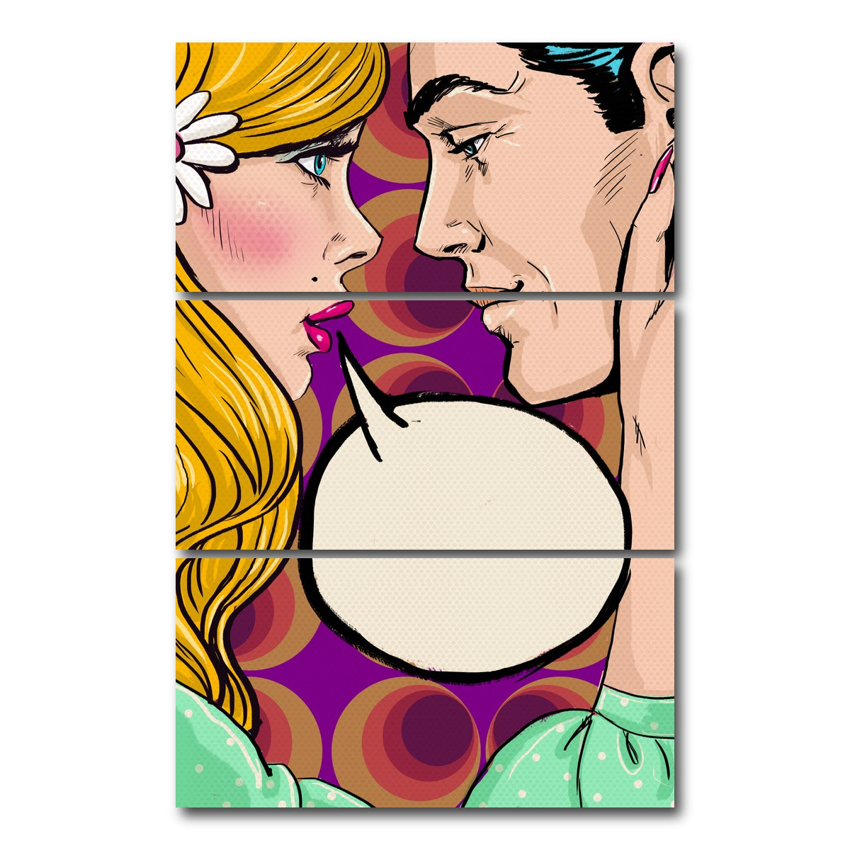 AUTO-MOCKUP WHITE | Comic first kiss | 3 Piece | Gallery Wrap Canvas | group=12x24_stacked