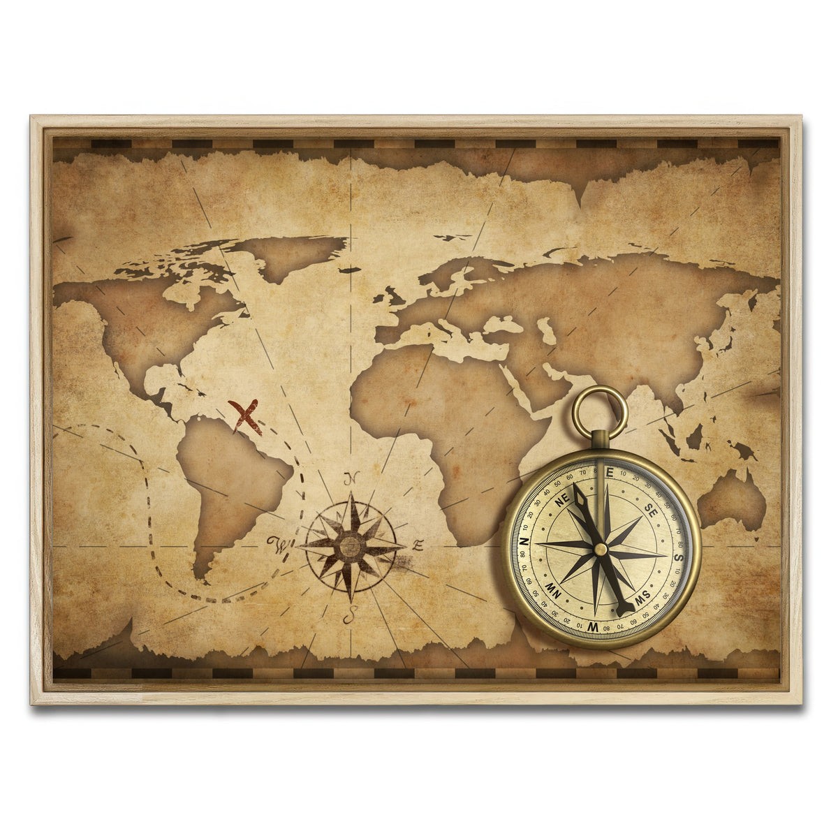 AUTO-MOCKUP WHITE | Compass and Map | 1 Piece | Natural Framed Canvas | group=4x3